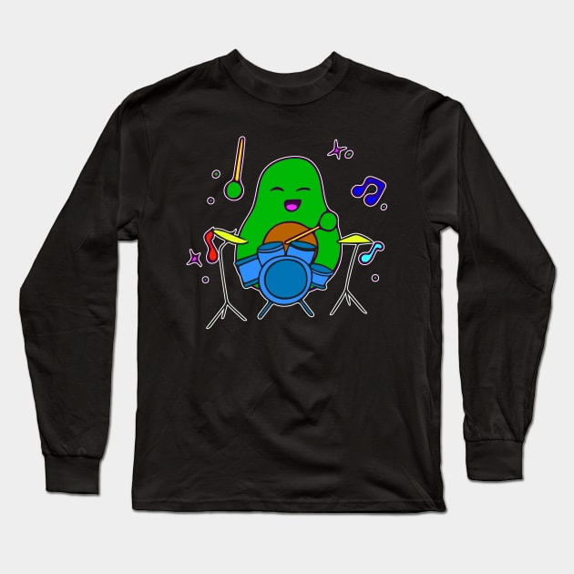 Funny Avocado Cute Clipart Veggies - Musical Beats Drummer Long Sleeve T-Shirt by MaystarUniverse